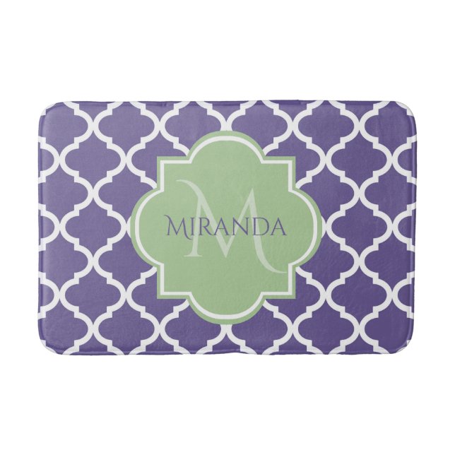 Stilvolle Lila Quatrefolie und Green Monogram bene Badematte (Vorderseite)