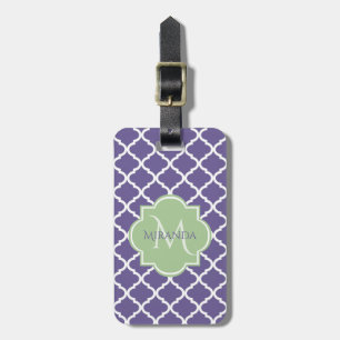 Stilvolle Lila Quatrefolie und Green Monogram bene Gepäckanhänger