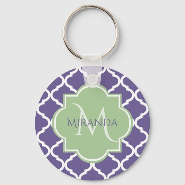 Stilvolle Lila Quatrefolie und Green Monogram bene Schlüsselanhänger (Vorderseite)