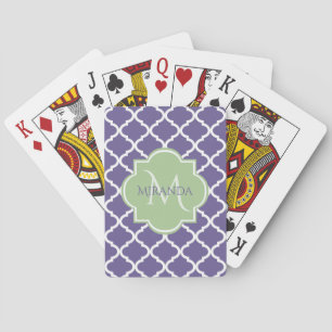 Stilvolle Lila Quatrefolie und Green Monogram bene Spielkarten