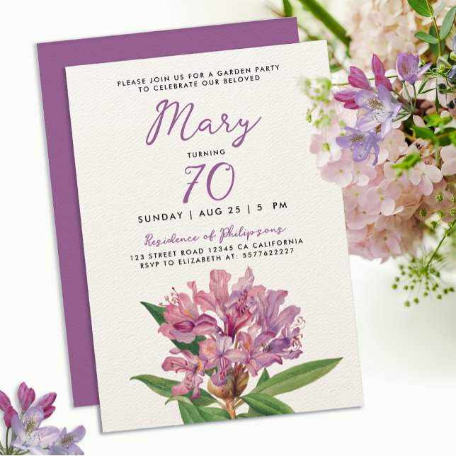 Stilvolle Lila Rhododendron Garden Blume 70. Einladung (Von Creator hochgeladen)