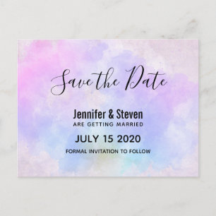 Stilvolle Lila Rosa Blau Wasserfarbe Save the Date Einladungspostkarte
