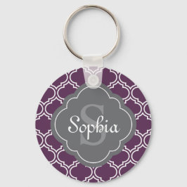 Stilvolle Lila Trellis Gray Monogram Schlüsselanhänger