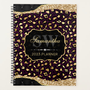 Stilvolle lila und goldene Folie Leopard Flecken M Planer