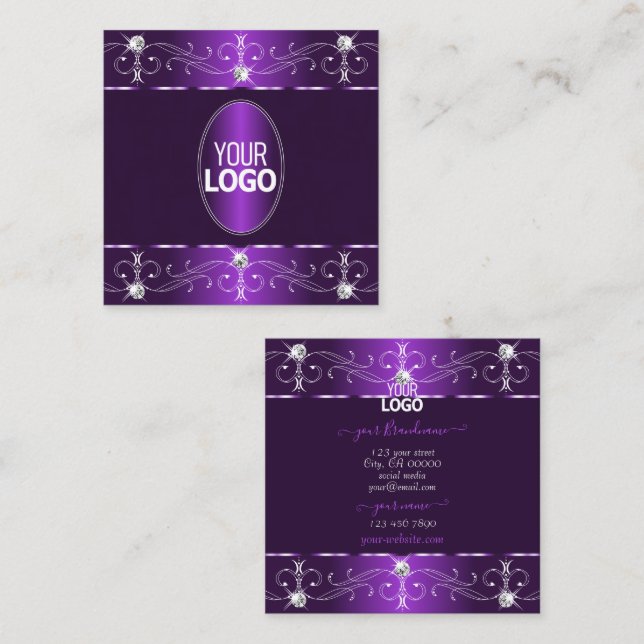 Stilvolle Lila und Lilac Verzierte Ornamente hinzu Quadratische Visitenkarte (Vorne/Hinten)