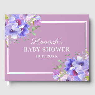 Stilvolle Lila Watercolor Floral Baby Dusche Gästebuch