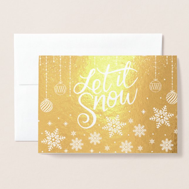 Stilvolle Luxus Gold Let It Snow Weihnachten Folienkarte (Vorderseite mit Umschlag)