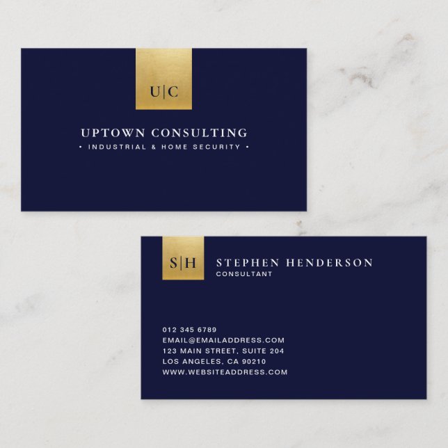 Stilvolle Luxus-Imitate Gold Foil & Navy Blue Visitenkarte (Vorne/Hinten)