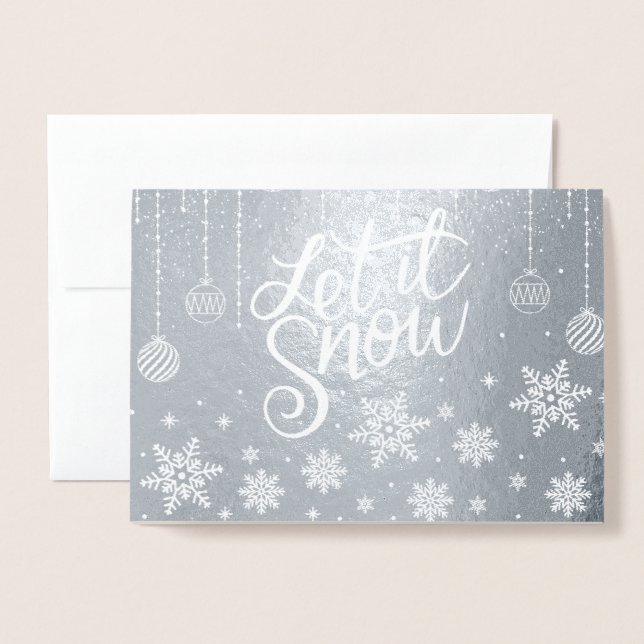 Stilvolle Luxus Silver Let It Schnee Weihnachten Folienkarte (Vorderseite mit Umschlag)