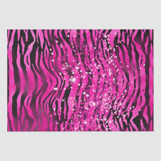 Stilvolle Magenta Pink & Black Glitzer Tiger Strei Seidenpapier (Vorderseite)