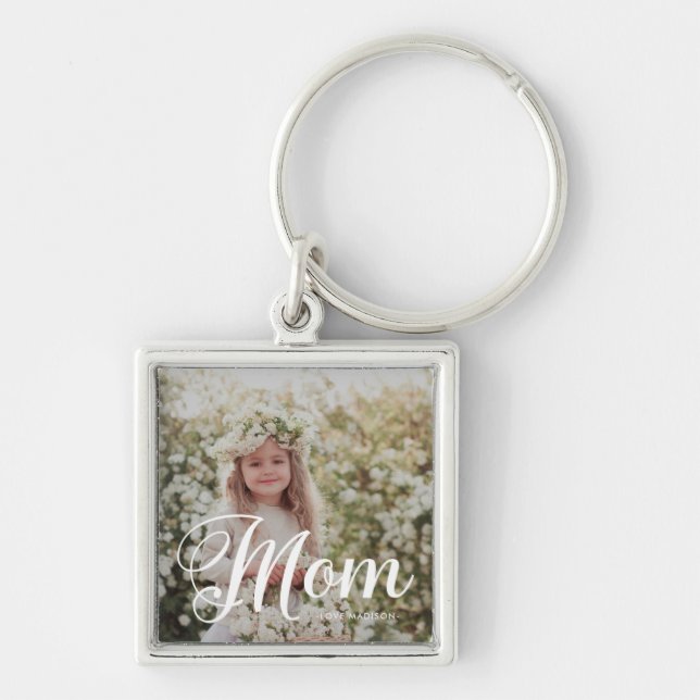 Stilvolle Mama Typografie Foto und Name Schlüssela Schlüsselanhänger (Vorne)
