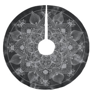 Stilvolle Marble Black and White Floral Mandala Polyester Weihnachtsbaumdecke