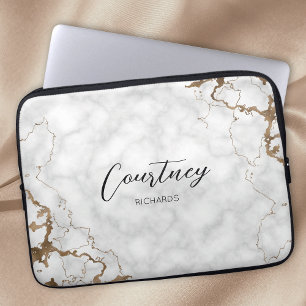 Stilvolle Marble Gold Glitzer Monogram Name oder L Laptopschutzhülle