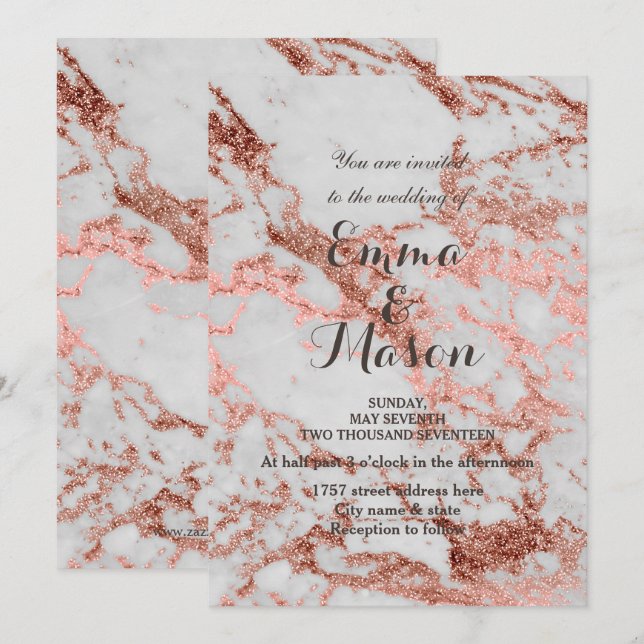 Stilvolle Marble Rose Gold Wedding Kollektion Einladung (Vorne/Hinten)