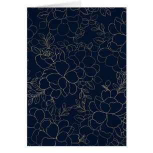 Stilvolle Marineblau-Goldhand gezeichnetes Blumen
