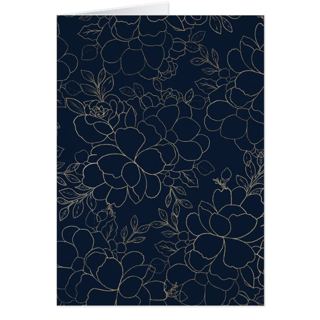 Stilvolle Marineblau-Goldhand gezeichnetes Blumen (Vorne)