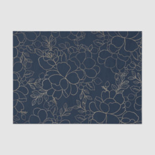 Stilvolle Marineblau-Goldhand gezeichnetes Blumen Seidenpapier