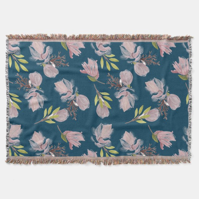 Stilvolle marineblau-Muster Aquarell floral modern Decke (Vorderseite)