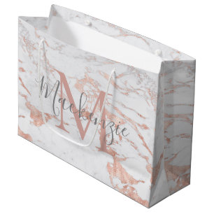 Stilvolle Marmor- und Rose-Gold-Foil-Monogramm Große Geschenktüte