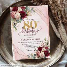 Stilvolle Marsala Blush Gold Blume 80. Geburtstag Einladung