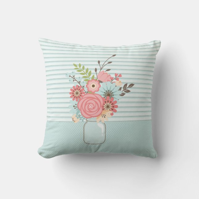 Stilvolle Mason Jar Floral Accent Throw Kissen (Vorderseite)