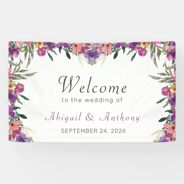 Stilvolle Mauve Floral Watercolor Begrüßung  Banner (Horizontal)