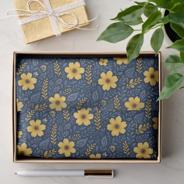 Stilvolle, mediterrane Blumenmuster Seidenpapier (Geschenk)