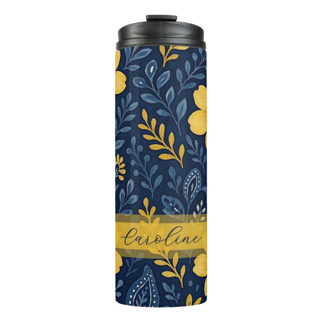 Stilvolle, mediterrane Blumenmuster Thermosbecher (Vorderseite)