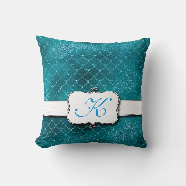 Stilvolle Meerjungfrau-Skala-mit Monogramm Kissen (Vorderseite)