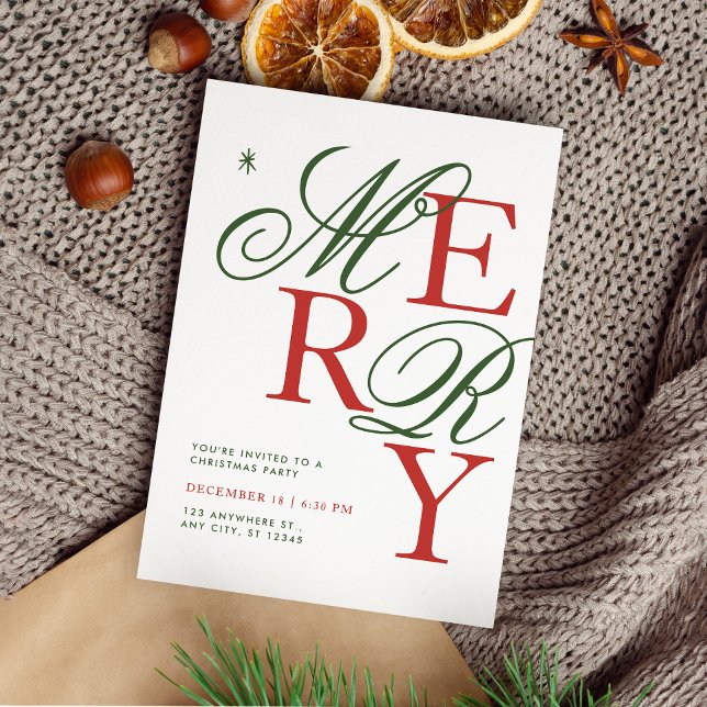 Stilvolle Merry Typografie Weihnachtsfest Party Einladung (Von Creator hochgeladen)