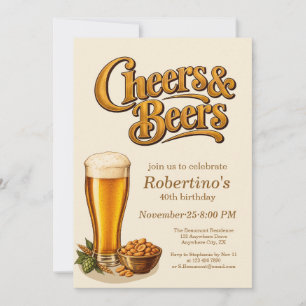 Stilvolle Messing-Vintage Cheers & Beers 40. Gebur Einladung