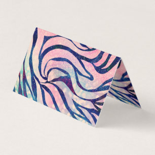 Stilvolle Metallic Blue & Holographic Zebra Print Visitenkarten