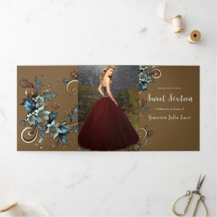 Stilvolle Metallic Floral Sweet 16 Party Einladung