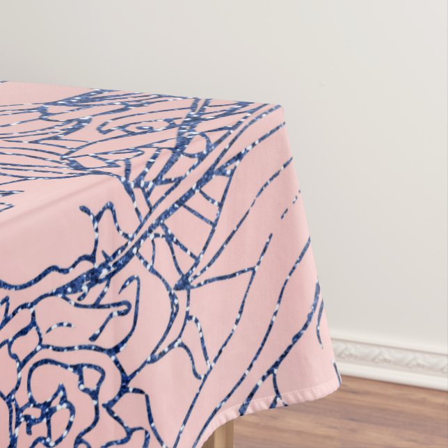 Stilvolle Metallic Navy Blue und Pink Floral Desig Tischdecke (Beispiel)