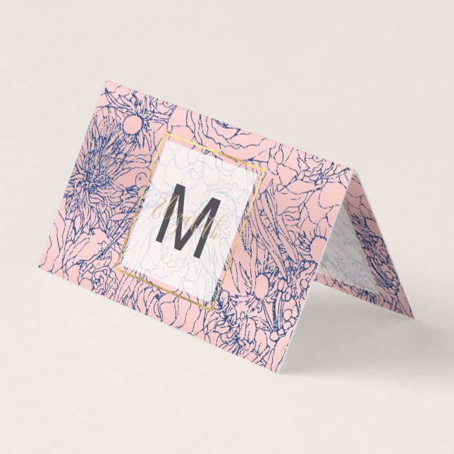 Stilvolle Metallic Navy Blue und Pink Floral Desig Visitenkarten (Vorderseite)
