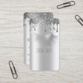 Stilvolle Metallic Silver Glitzer Tropfen Eyelashe Visitenkarte