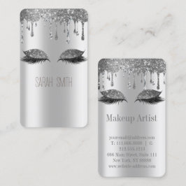 Stilvolle Metallic Silver Glitzer Tropfen Eyelashe Visitenkarte