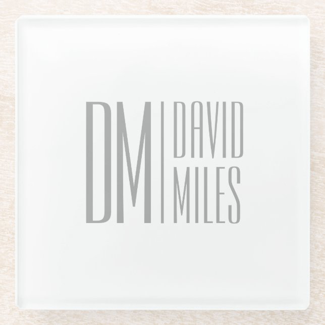 Stilvolle Minimal- und moderne Gray-Initials & Nam Glasuntersetzer (Vorderseite)