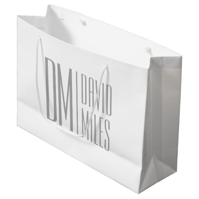 Stilvolle Minimal- und moderne Gray-Initials & Nam Große Geschenktüte (Vorderseite Schrägansicht)