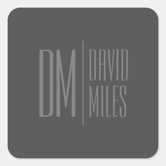 Stilvolle Minimal- und moderne Gray-Initials & Nam Quadratischer Aufkleber (Vorderseite)