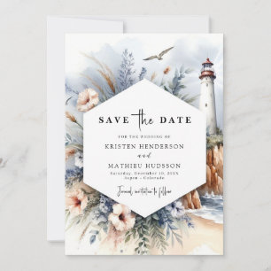 Stilvolle Minimal Watercolor Leuchtturm Hochzeit Save The Date