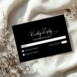 Stilvolle Minimalistische Black Wedding RSVP Karte