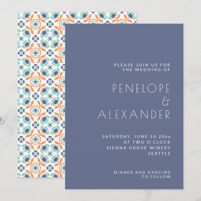 Stilvolle Minimalistische Blue Geometric Chic Hoch Einladung (Vorne/Hinten)