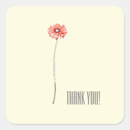 Stilvolle Minimalistische Rote Gerbera Blume Stick Quadratischer Aufkleber