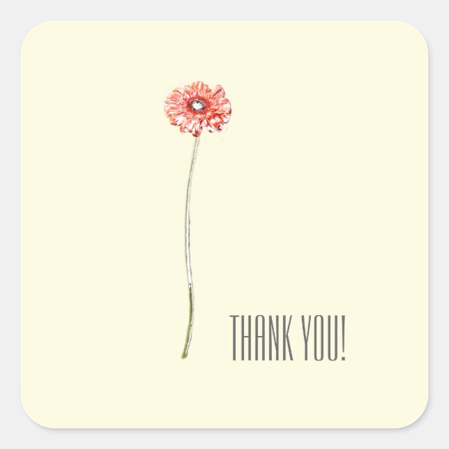 Stilvolle Minimalistische Rote Gerbera Blume Stick Quadratischer Aufkleber (Vorderseite)