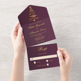 Stilvolle Minimalistische Weihnachtsbaumhochzeit All In One Einladung