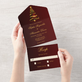 Stilvolle Minimalistische Weihnachtsbaumhochzeit All In One Einladung