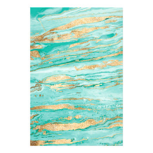 Stilvolle Mint Gold Abstrakt Marble Liquid Paint Fotodruck