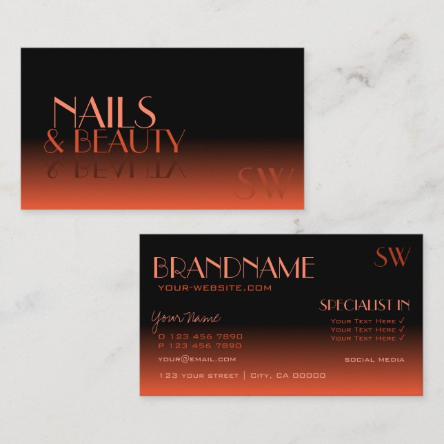 Stilvolle Mirror Schriftart Classic Black Orange M Visitenkarte (Vorne/Hinten)