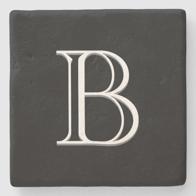 Stilvolle Mit Monogramm Anfangsbuchstaben Schwarz  Steinuntersetzer (Vorderseite)